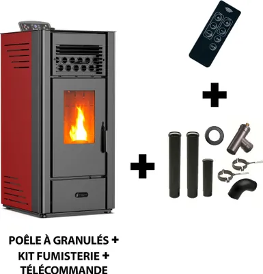Produktbild von Piec na pellet Anita 10 kW Sannover Bordeaux + zestaw do podłączenia komina