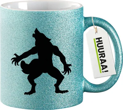 Produktbild von Huuraa Glitzertasse Werwolf Silhouette 330ml Blau Keramik Kaffeebecher Geschenkidee