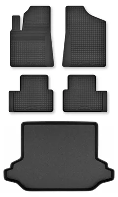 Image de Tapis en caoutchouc + bac de coffre pour Subaru Outback IV 2009-2014 (break) – 5 pièces, noirs, semi-universel, adapté