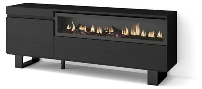 TV-Lowboard mit Kamin, 150x57x35cm, für TVs bis 65", Schwarz