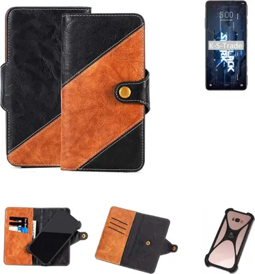 Produktbild von K-S-Trade Handyhülle Schutzhülle Bookstyle Case Wallet-Case kompatibel mit Xiaomi Black Shark 5 Handy Cover Bumper Klapphülle schwarz hellbraun 1x