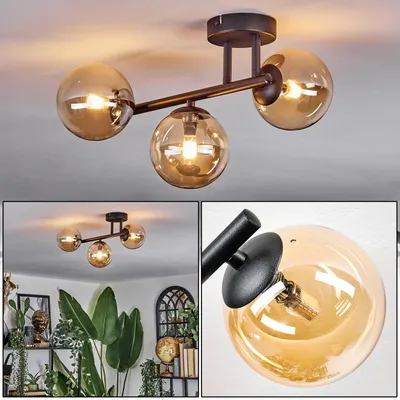Produktbild von Isorella Deckenlampe aus Metall/Glas in Schwarz/Bernsteinfarben