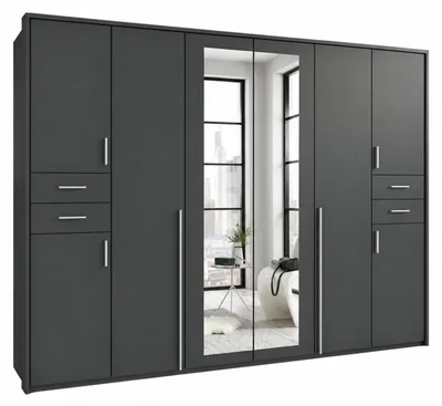 Produktbild von Drehtürenschrank Kleiderschrank 273cm Schubkästen Passepartout Spiegel in Grafit / 22577