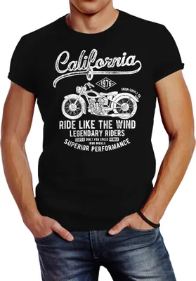 Produktbild von Herren T-Shirt California Motorbike Slim Fit Neverless® schwarz XS