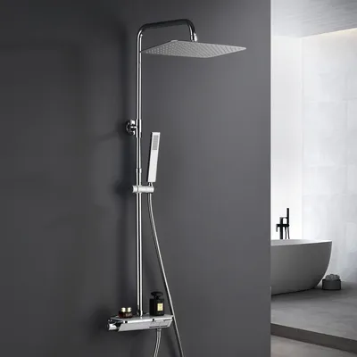 A modern bathroom with a shower system.