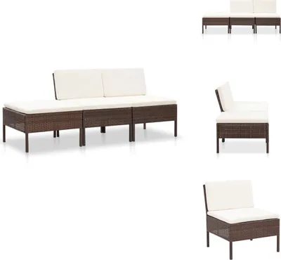 Produktbild von vidaXL 3-tlg. Garten-Lounge-Set mit Auflagen Poly Rattan Braun - Gartenmöbel-Sets