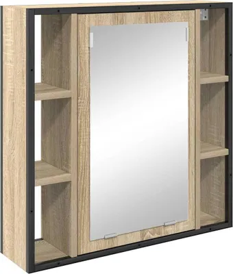 A wall-mounted cabinet with a mirror and shelves.