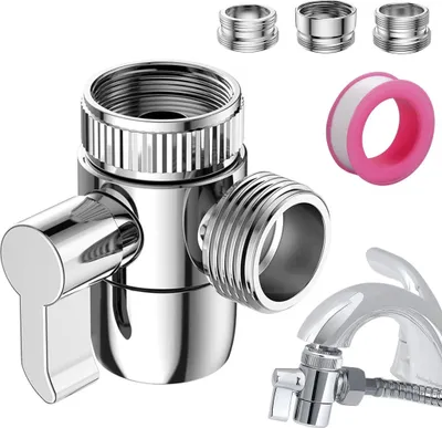 Produktbild von 3 Wege Umschaltventil 1/2 Zoll Grau - Messing Wasserhahn Verteiler mit M22 X M24 Adapter für Dusche