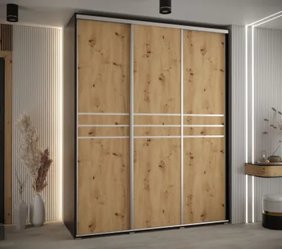 Obrázok produktu pre Šatníková skriňa ASIRI 10 - 190/60 cm, čierna / dub artisan / strieborná