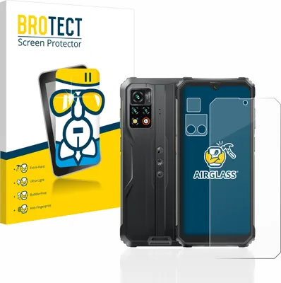 A product shot showing a phone screen protector packaging and the phone itself with the screen protector applied.