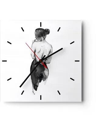 Produktbild von Wanduhr - Quadrat - Glasuhr - Aquarell Frau Nacktheit - 30x30cm - Schleichendes Uhrwerk - Lautlos - zum Aufhängen bereit - Dekoration Modern - Wanddekoration aus Glas - C3AC30x30-4721