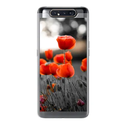 Produktbild von MuchoWow® Handyhülle Schutzhülle Hülle für Samsung Galaxy A80 Rote Mohnblumen vor schwarzem und weißem Hintergrund Silikon Softcase Handy Hülle - Schutzdeckel