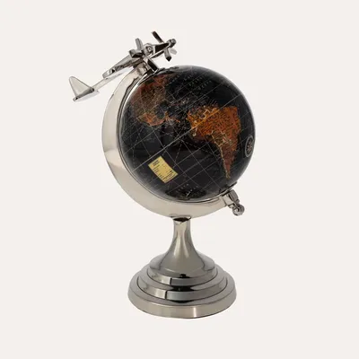 Image de KEYHOMESTORE | Globe décoratif avec avion H. 27 x P. 20 cm