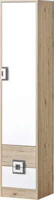 Produktbild von Furniture24 Schrank NICO 05, Kleiderschrank, Drehtürenschrank, Schrank mit 2 Schubfächern und 4 Einlegeboden, Regal mit Türen Hell Eiche/Weiß/Grau