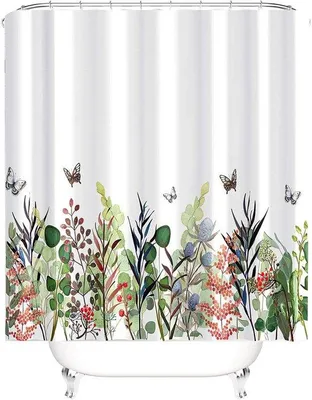 Produktbild von Farbiges Duschvorhang mit Blumen und Schmetterlingen - Schimmelabwehr - 1 Stück - 200 x 220 cm