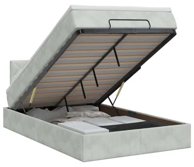 Zdjęcie produktu dla Łóżko ottoman z materacem jasnoszary 120 x 200 cm Welur