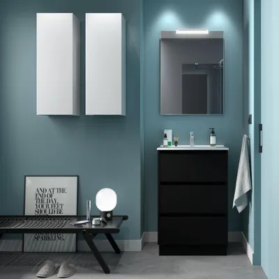 Immagine prodotto di Salgar mobili da bagno NOJA 600 3 cassetti BLACK SATIN + lavabo + specchio