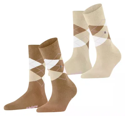 Zdjęcie produktu dla Skarpety damskie Burlington, wzór argyle, bawełna, wzór, 2 pary, kolor beżowy