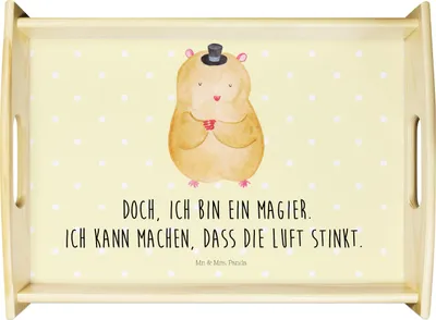 Produktbild von Mr. & Mrs. Panda Tablett Hamster Hut - Gelb Pastell - Geschenk, Lustige Sprüche, Zwerghamster, Deko, Magier, Serviertablett, Zylinder, für bett, sofatablett, Zauberer