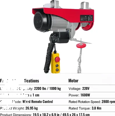 Zdjęcie produktu dla Elektryczna wciągarka linowa, udźwig 1200 kg, zdalne sterowanie linowe, 2200 funtów