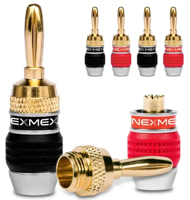 Produktbild von Bananenstecker 6 Stück NEXMEX High End 24K vergoldet Stecker für Kabel bis 6mm²