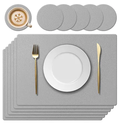 Tischsets aus Silikon, 6er-Set, 40x30 cm, hitzebeständig, hellgrau