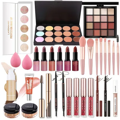 Produktbild von Schminkset 33 Teile mit Kosmetiktasche Lidschatten Lipgloss Geschenkset Mehrfarbig