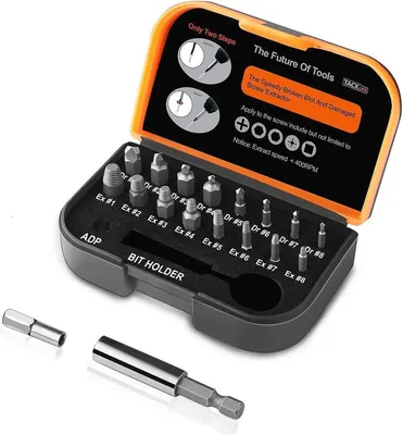 Produktbild von TACKLIFE DSE01 Beschädigte Schraube Extraktor Kit, 18pcs Schraube Extraktor, Remover Set von Easy Out, magnetische Verlängerung Bit-Halter und Socket-Adapter für beschädigte Bolzen oder Schrauben 2-12mm, Härte 62HRC
