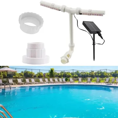 Produktbild von Solarbetriebener Poolbrunnen mit RGB-Farbwechsellichtern, einstellbaren Pooldüsen, Wasserfalldüsen für oberirdische und eingebaute Pools