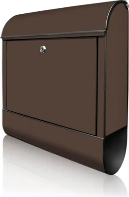 Produktbild von banjado Design Briefkasten Stahl schwarz mit Zeitungsfach pulverbeschichtet "Schokobraun" 38x46x12,5cm & 2 Schlüssel - Postkasten A4 Einwurf inkl. Montagematerial [BK 0021]