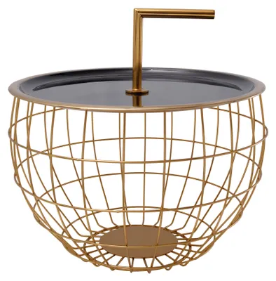 Obrázok produktu pre Padiro príkonový stolík, okrúhly, priemer 42,5 x 29 cm - čierna farba - moderný dizajn s prvkami štýlu art deco - vyrobený z kovu - ručne vyrobený