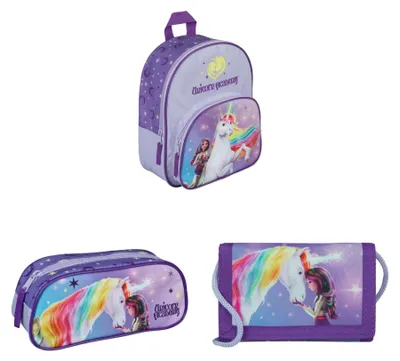 Image de Ensemble de sacs Unicorn Academy : sac à dos, trousse et portefeuille