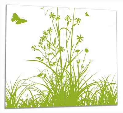 Produktbild von Wallario Herdabdeckplatte aus Glas, Größe 60 x 52 cm 2-teilig, Motiv Grüne Sommerwiese