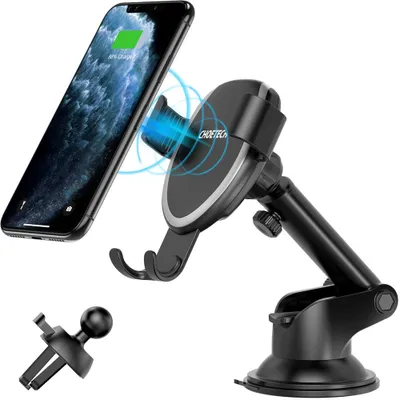 Immagine prodotto di Choetech Qi 10W Gravità 10W Supporto di ricarica wireless per auto + clip per ventola + cavo micro USB da 1,2 m Nero (T536-S)