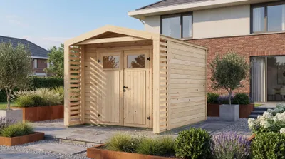 Produktbild von Gartenhaus Killarney, 250x250cm, Naturbelassen, 28mm, Rhombusvordach