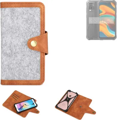 Produktbild von K-S-Trade Handyhülle kompatibel mit Blackview BV4800 Schutzhülle Filz-Hülle Kunst-Leder hellgrau braun (1x)