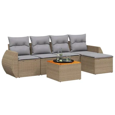 Produktbild von vidaXL 6-tlg. Garten-Sofagarnitur mit Kissen Beige Poly Rattan