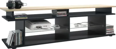 Produktbild von Vladon TV Board Movie V3 Game On 138,5 x 39 x 37,5 cm , Korpus in Schwarz matt, Game Aufsatz in Eiche sägerau