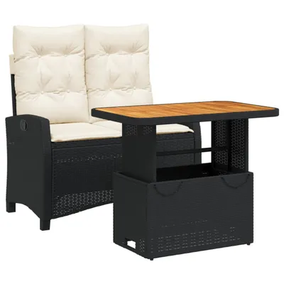 Immagine prodotto di set da pranzo da giardino a 2 pezzi con cuscini in polirattan nero