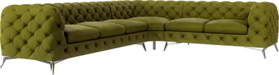 Produktbild von S-STYLE MÖBEL - Chesterfield Ecksofa Cleo mit Silber Metall Füßen aus Olive Samtstoff, Ottomane rechts, B/T/H: 323 cm/ 264 cm/ 75 cm