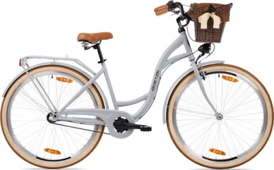 Produktbild von Goetze Style 28 Zoll City Bike, 18 Zoll Stahl Tiefeinsteiger, 3-Gang Shimano Nexus, Rücktrittbremse & V-Brake , LED-Beleuchtung, Rattankorb