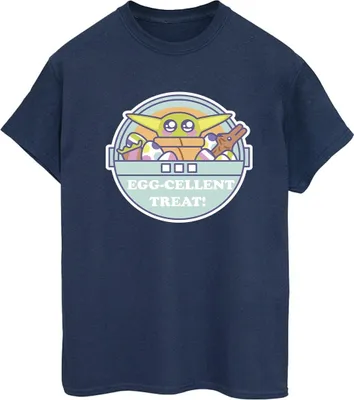 Image de T-shirt pour femmes Star Wars - "The Mandalorian Eggcellent Easter" (BI45993) (Taille S) (Bleu marine)