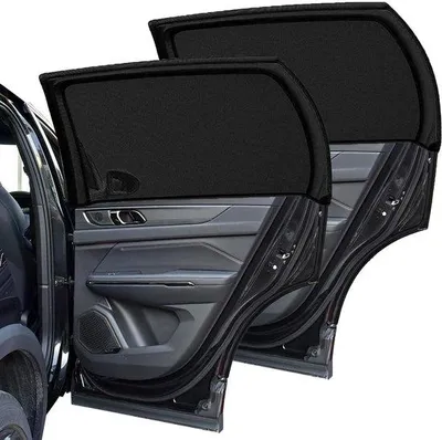 Productafbeelding van Ibenzoa® Universele auto-zonbeschermingsset voor zijruiten, zwart, met UV-bescherming en muggennet, 64,5 x 64 cm + 51 x 54 cm, geschikt voor personenauto's/SUV's/MPV's/hatchbacks