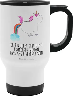 Produktbild von Mr. & Mrs. Panda Kaffeebecher To Go Einhorn Pupsen - Weiß - Geschenk, Thermobecher, Freundin, Spaß, isolierbecher mit deckel, Pups, thermosbecher, Lustig, Regenbogen