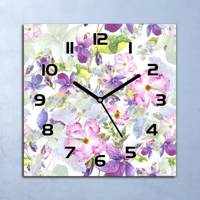 Produktbild von Wanduhr Echt-Glas-Küchenuhr Lila Blumen Veilchen Quarz 30x30 Deko Bilder