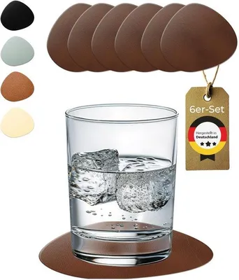 Produktbild von Braune Leder Untersetzer Antirutsch Waschbar 6er Set