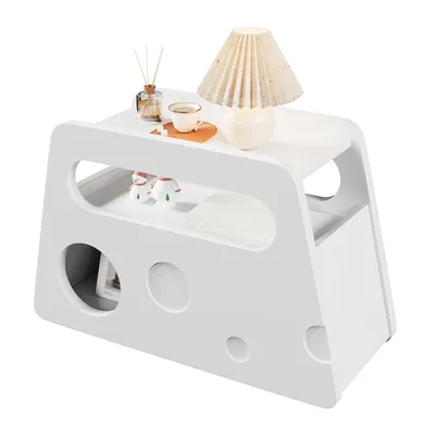 Produktbild von Fortuna Lai Sideboard, Moderner weißer Beistelltisch mit Rollen, sicherem abgerundetem Design – Mobil, platzsparend, ideal für Wohnzimmer und Schlafzimmer (81x33x51,5 cm)