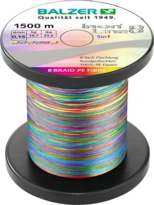 Produktbild von Balzer Iron Line 8 Surf Multicolor - 1500m geflochtene Angelschnur, Durchmesser/Tragkraft:0.12mm / 9.8kg