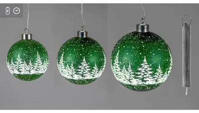 Produktbild von 3er Set LED Hänge Kugeln FROSTY WINTERWALD grün 10 + 12 + 15cm Timer Formano