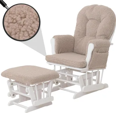 Obrázek produktu pro Lehátko HWC-C76, houpací křeslo křeslo + taburet tkanina bouclé 480g/m² Oeko-Tex  hnědý rám bílý